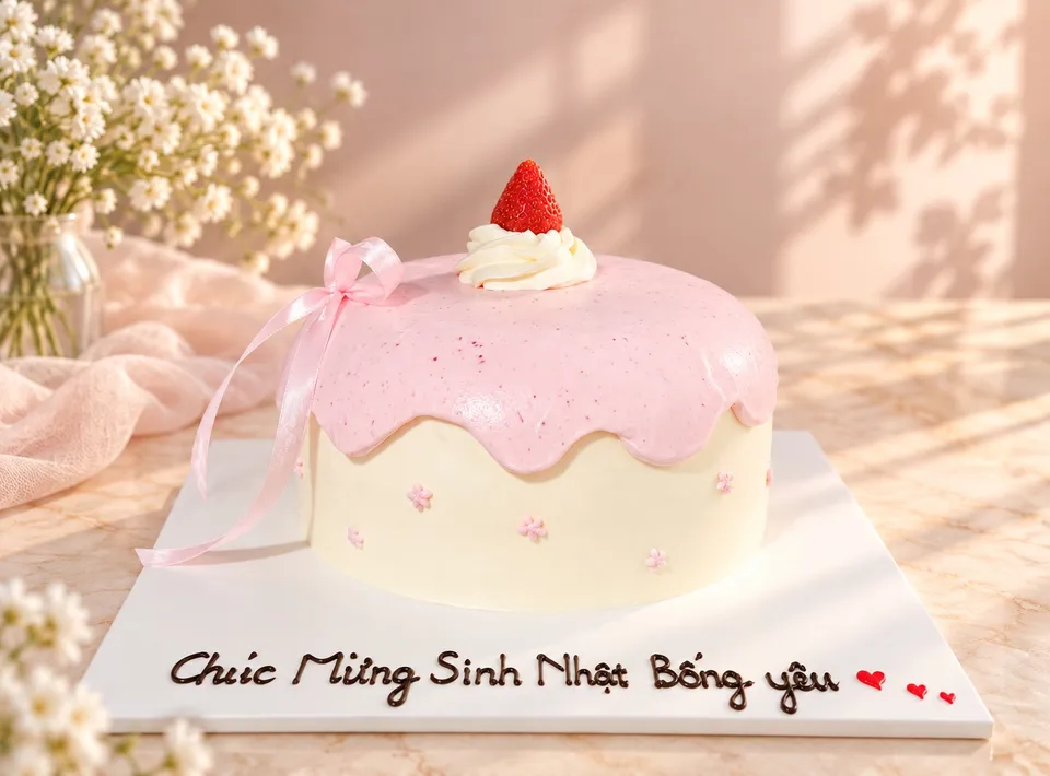Bánh kem dâu phủ hồng