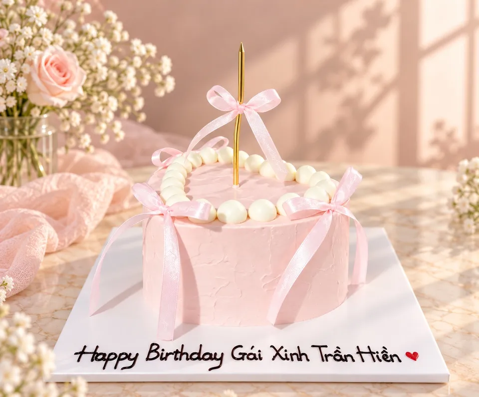 Bánh kem nơ hồng tối giản