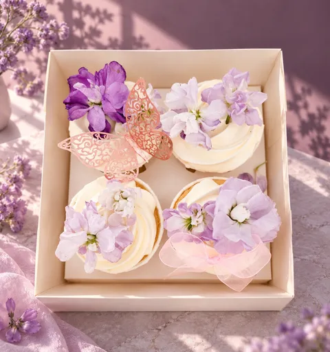 Set 4 cupcake hoa lavender